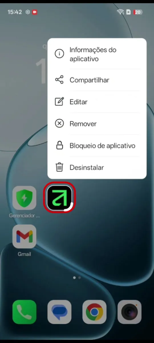 Segure o ícone do Rota Pro
