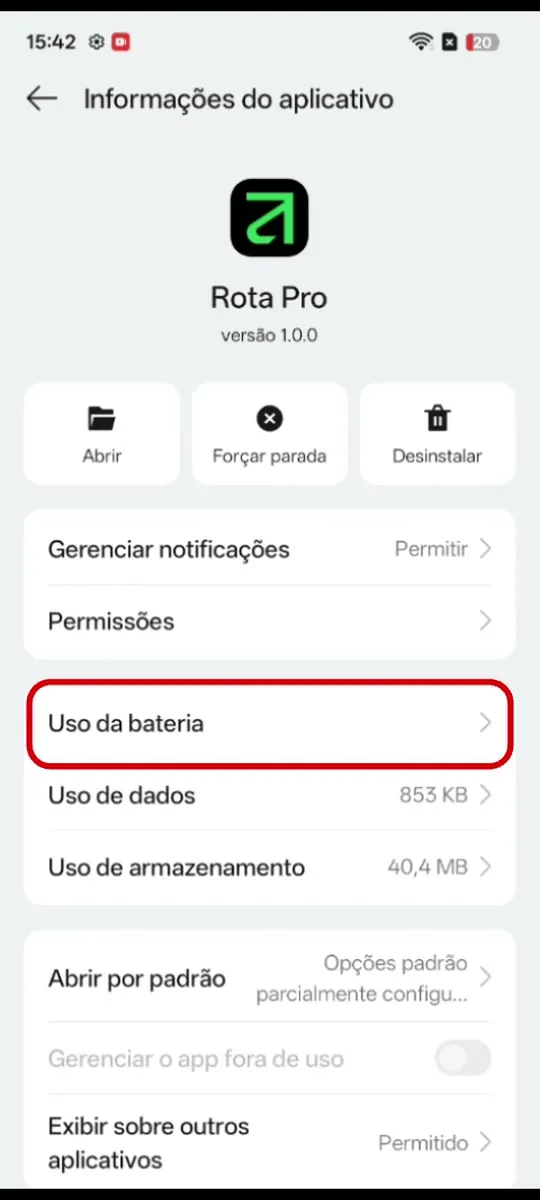 “Uso da bateria”