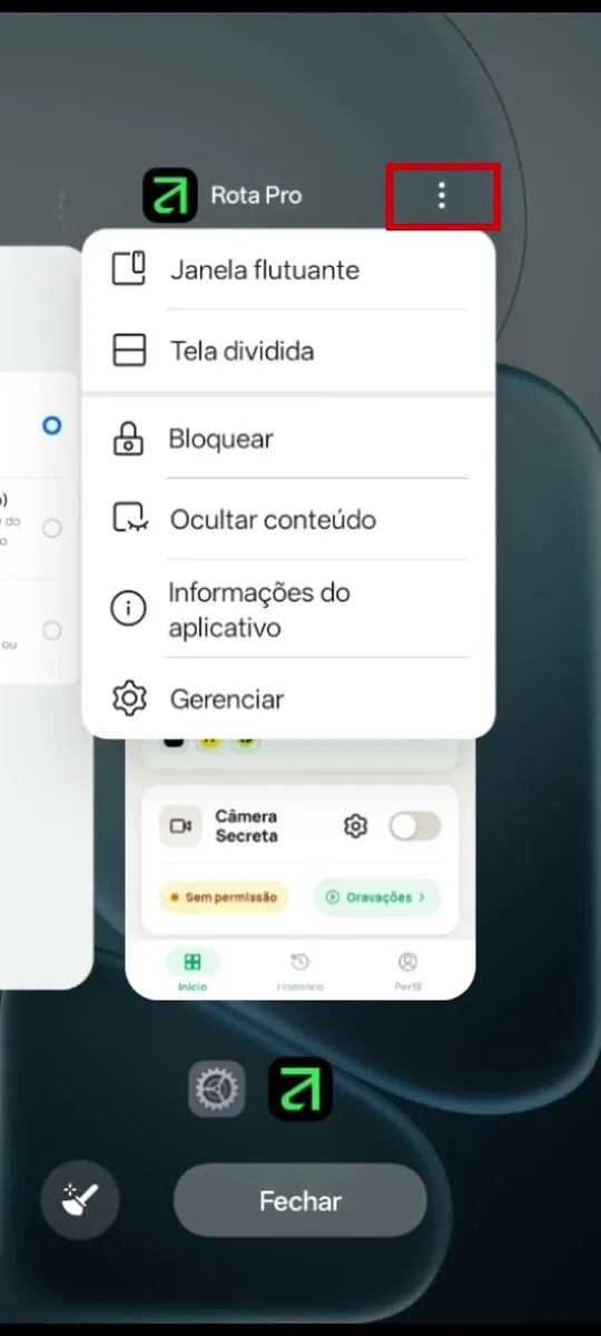 Menu do card