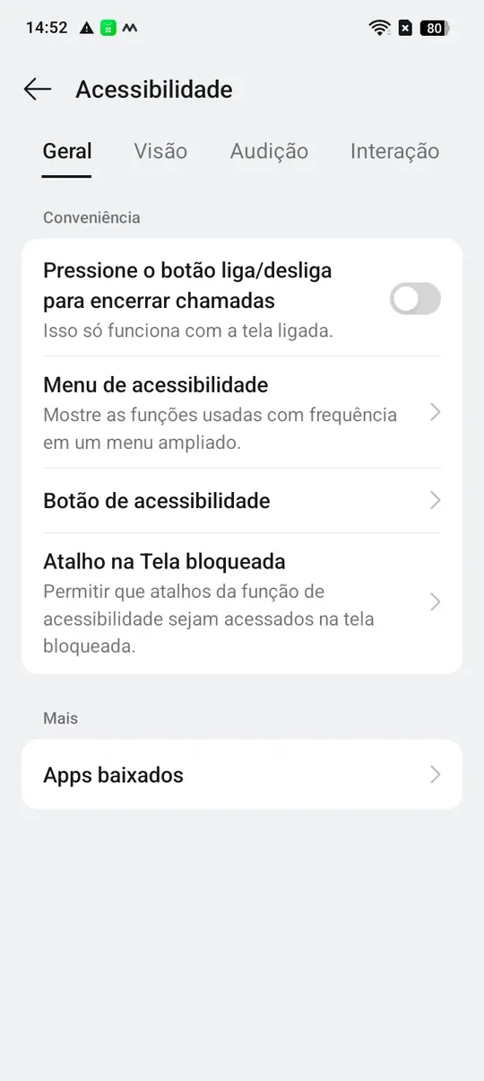Acessibilidade → “Apps baixados”