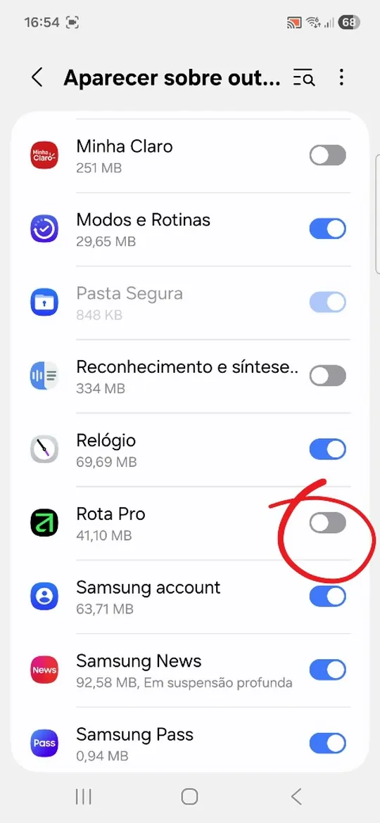 Ache o Rota Pro e ligue a chave