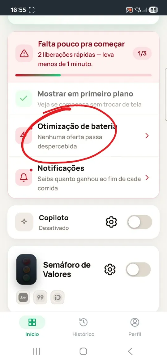 Toque em “Otimização de bateria”