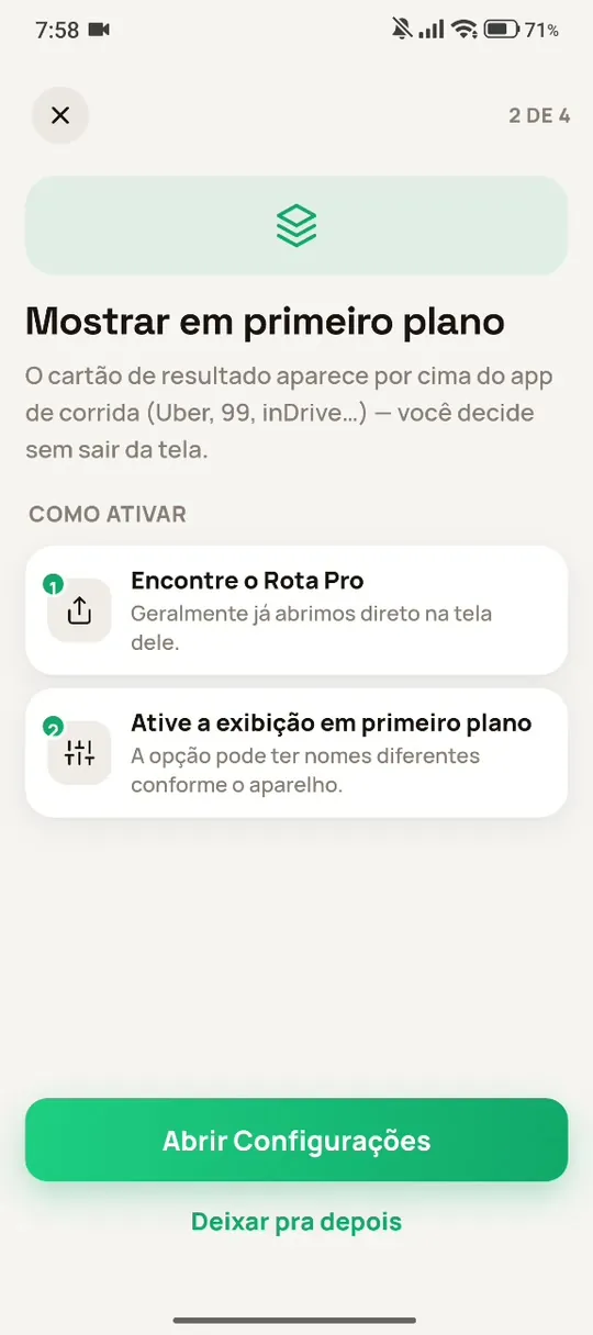 Mostrar em primeiro plano → “Abrir Configurações”