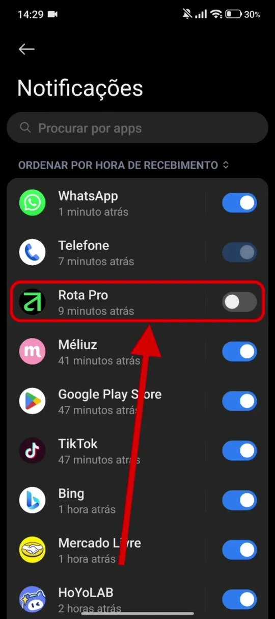 Ligue a chave do Rota Pro