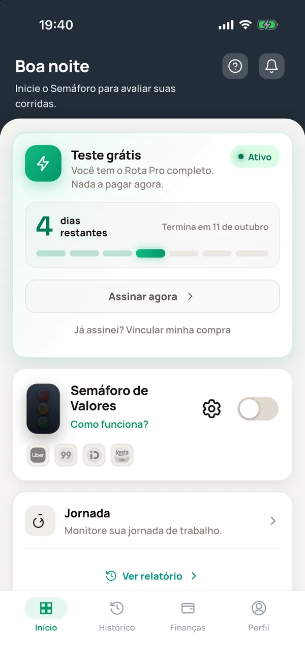 Tela inicial do iPhone com o Semáforo de Valores