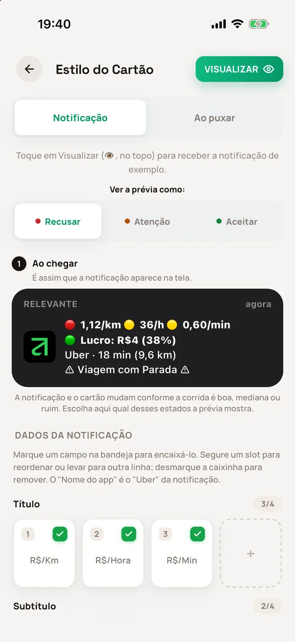 iPhone: Estilo do Cartão com a prévia da notificação e os campos que aparecem nela